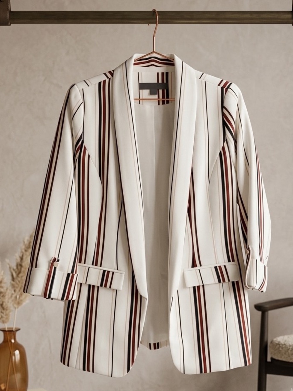 Apt. 9 White Blazer with Brown & Black Stripes